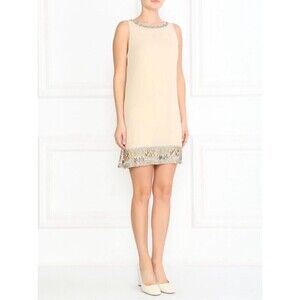Alice & Olivia Silk Cream Beaded Sheath Dress Sleeveless Knee Length NWT Size 10